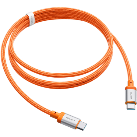 Accesorii - Cablu de date Cuktech dual  USB Type-C, Portocaliu, 1m, incarcare rapida 240W, cu invelis de material, 480Mbps