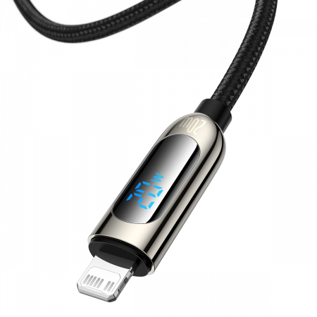 Cablu de incarcare rapid Baseus USB Type-C - Lightning, Compatibil Apple, Display LED, 20W, 9V/2.22A, Negru, 2 m [1]