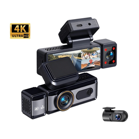 Cameră Auto DVR iSEN F10, 3 Camere, 4K UHD + 1080P Cabină + 1080P Spate, Ecran IPS 3.2”, WiFi Dual Band, H.265, G-Sensor, Parking Monitor, microSD 512GB [1]