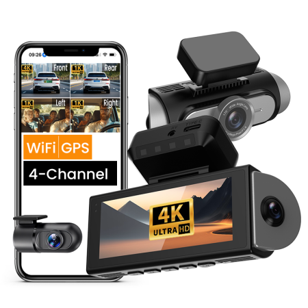 iSEN - Cameră Auto DVR iSEN M88PRO, 4 Canale, 4K + 3×1080P, GPS, WiFi, G-Sensor, Monitorizare Parcare, Ecran 3.39", Înregistrare Față/Spate/Lateral