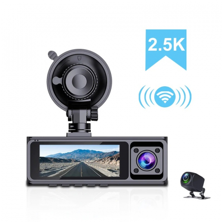Sisteme (Camere) Supraveghere Video - Camera auto Mini 3 Lens iSEN F5, 2.5K HD, Display 3.16", Time-lapse, Cameră frontală 145°, Camera spate 110°, Camera interioara 110°, WiFi, WDR, G-sensor