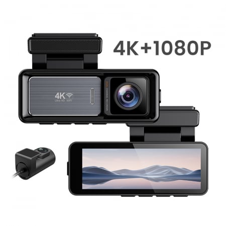 Sisteme (Camere) Supraveghere Video - Camera Auto iSEN X20, 2.4G LTE, 3.2" IPS, 4K 25fps, WiFi Hotspot,  Modul GPS, Monitorizare la Distanta, G-sensor, Comunicare bidirectionala,  Camera fata/spate