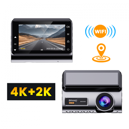 Camere auto DVR - Camera auto iSEN H002, ecran IPS 3", 4K 30fps fata & 2K spate, control prin aplicatie WiFi, urmarire GPS, senzor G, time-lapse, monitorizare parcare, camera fata/spate