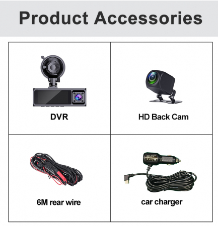 Camera auto Mini 3 Lens iSEN F5, 2.5K HD, Display 3.16", Time-lapse, Cameră frontală 145°, Camera spate 110°, Camera interioara 110°, WiFi, WDR, G-sensor [2]