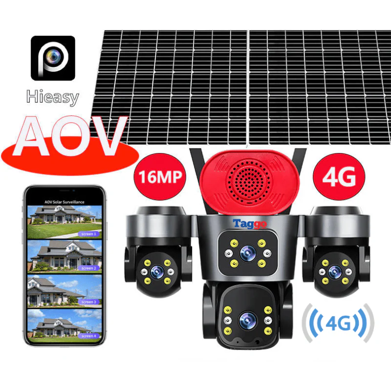 Cameră Supraveghere Solară 4G TAGGO Q70 Pro, 16MP, 4 Lentile, Dual Solar 20W, PTZ 360°, Auto Zoom 12X, Full Color, AOV 24/7, AI Detection 40m, IP66, 15600mAh [1]
