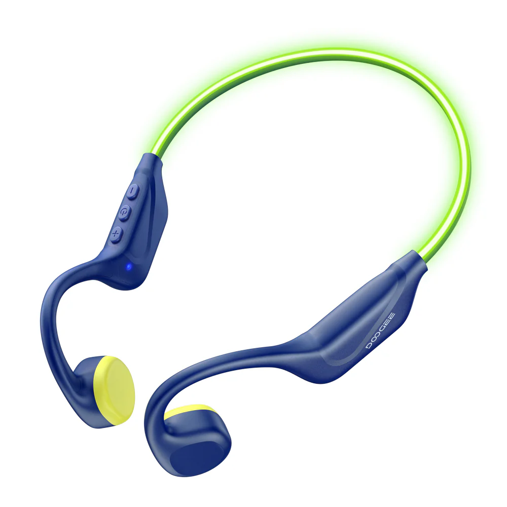Wireless headphones - DOOGEE BoneBeat Run Ray Open-Ear Headphones, Blue, Bluetooth 6.0, LED Safety Light, IP66, 10h Playtime, Dual Device