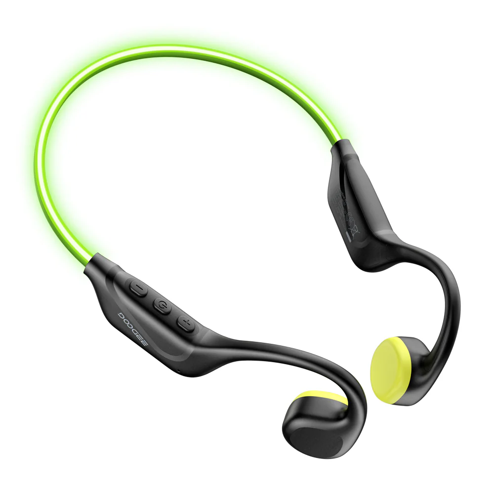 DOOGEE BoneBeat Run Ray Open-Ear Headphones, Black, Bluetooth 6.0, LED Safety Light, IP66, 10h Playtime, Dual Device [1]