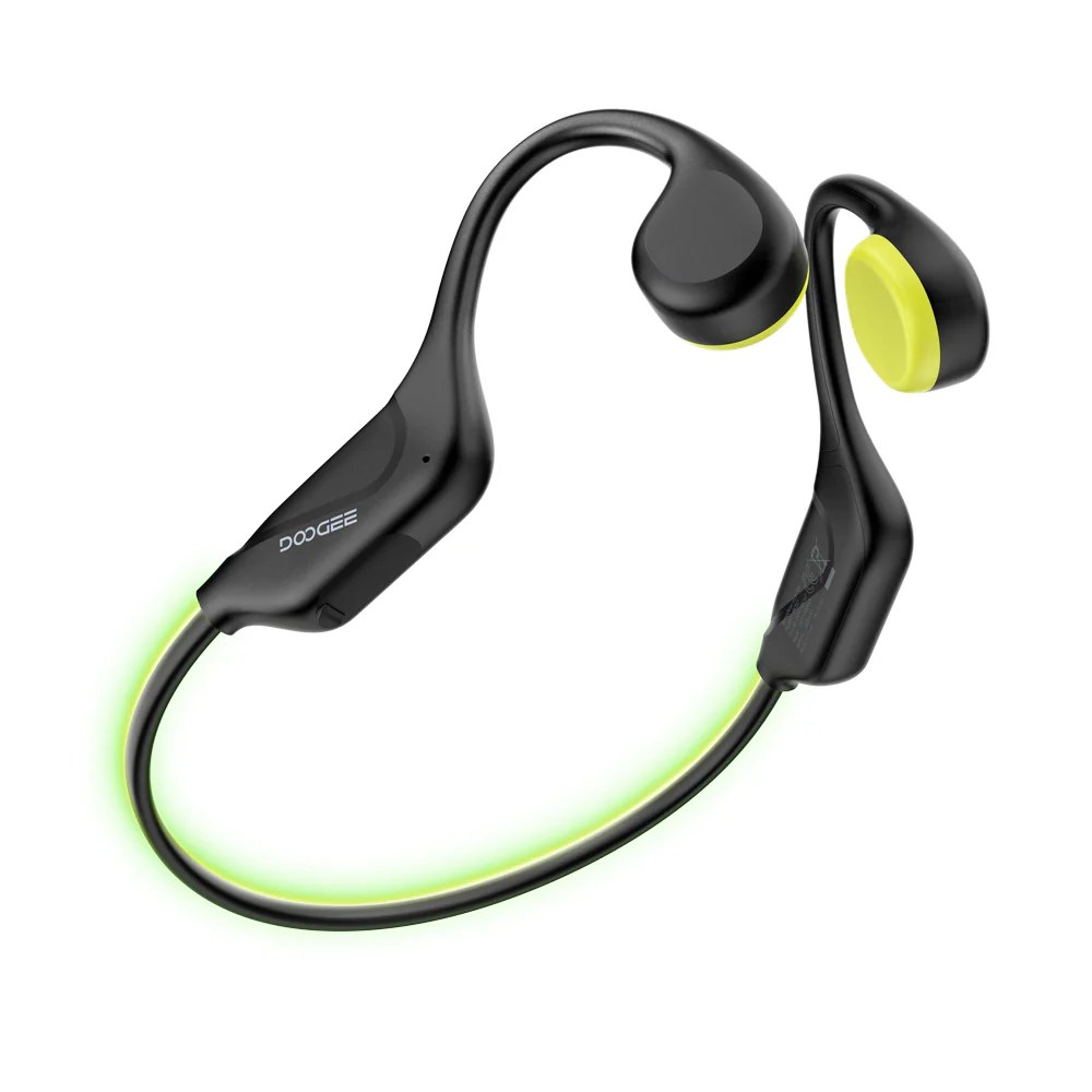 DOOGEE BoneBeat Run Ray Open-Ear Headphones, Black, Bluetooth 6.0, LED Safety Light, IP66, 10h Playtime, Dual Device [2]