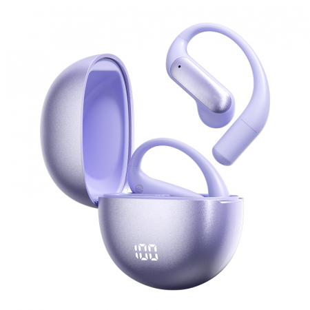 Casti Wireless - Casti wireless cu traducere AI iSEN M118, Mov, Bluetooth v5.4, Microfon integrat, Sunet HIFI, Afisaj digital al bateriei, Incarcare rapida Type-C, Inregistrare + Traducere + Transcriere