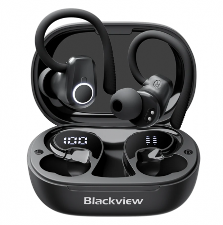 Vezeték nélküli fejhallgató - Vezeték nélküli félfüles Blackview AirBuds 60 500mAh töltőtokkal, Bluetooth 5.3, Fekete