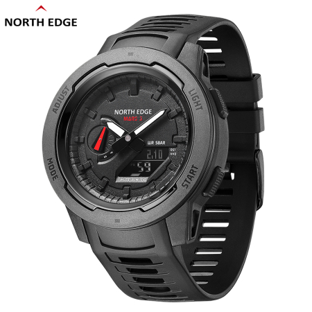North Edge Mars 3 Watch, Black, FSTN Screen, CR2016 Battery, Stopwatch, Luminous Hand, Carbon Fiber/Stainless Steel Case, TPU Strap [0]