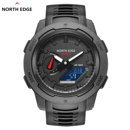 North Edge Mars 3 Watch, Black, FSTN Screen, CR2016 Battery, Stopwatch, Luminous Hand, Carbon Fiber/Stainless Steel Case, TPU Strap [5]