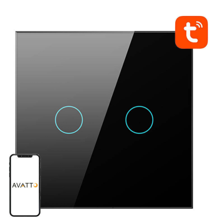 Comutator tactil WiFi Avatto TS02-EU-B2 Double TUYA (negru) [0]