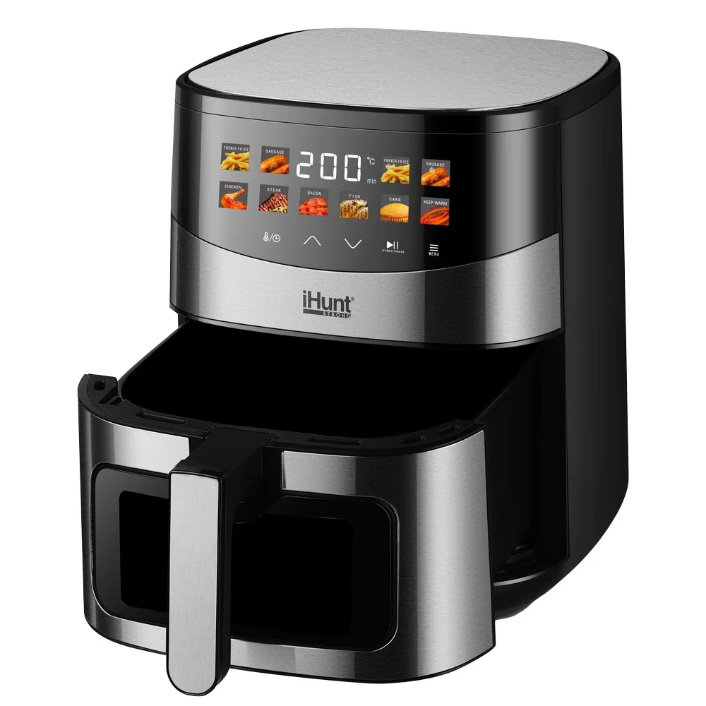 Noutati - Friteuză cu Aer Cald iHunt Bro Air Fryer Ultra, 6.5L, 1500W, Display Digital, Temperatură Reglabilă 80-200°C, Timer, Menținere la Cald, Geam Vizualizare