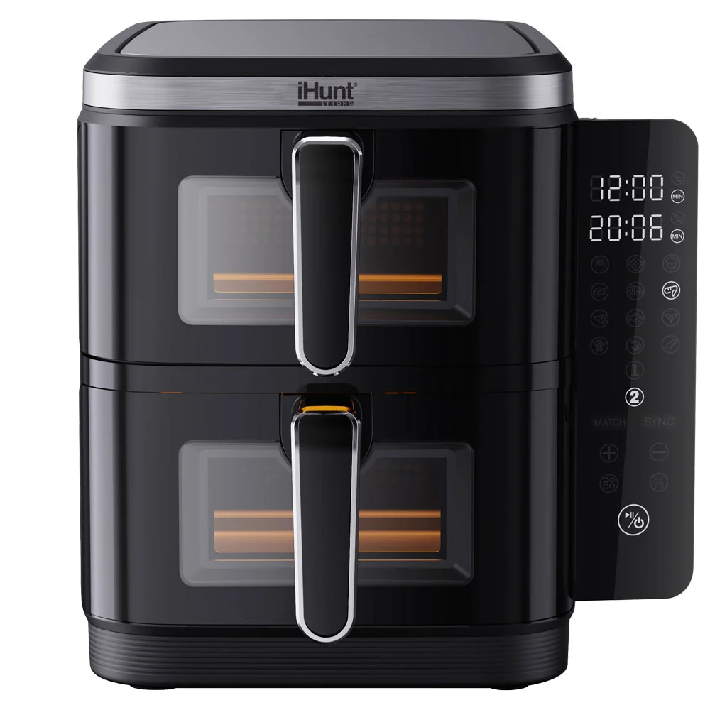 Noutati - Friteuză cu Aer Cald iHunt Bro Air Fryer 11L Dual Stack, 2800W, Zonă Dublă Independentă, Display Digital, Temperatură Reglabilă, Timer, Menținere la Cald