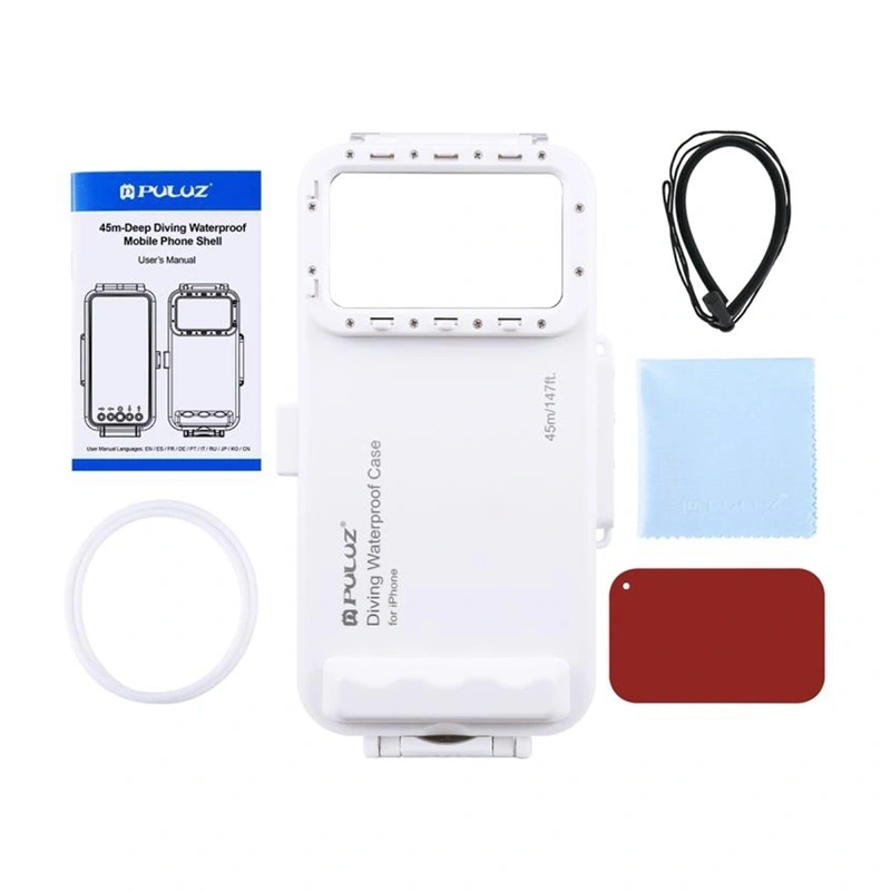 Husa impermeabila Puluz (45 m) pentru smartphone-uri cu port USB-C, destinata fotografiilor si videoclipurilor subacvatice (alb) [1]