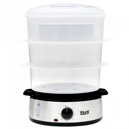 iHunt Bro XXL 9L Food Steamer, 800W, 60-Min Timer, 3 Cooking Baskets, Safety Protection, Silver [1]