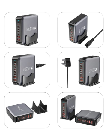 iSEN 320W GaN Desktop Charger, Black, 8 USB Ports (6x USB-C + 2x USB-A), 100W PD, Fast Multi-Device Charging [2]