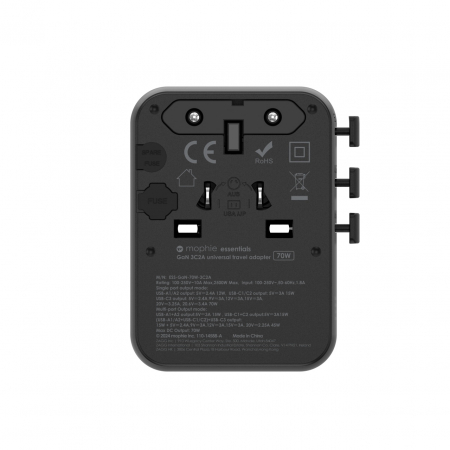 Incarcator Mophie Essential 70w GaN 5 Port + AC Travel Adapter Black [3]