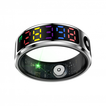 Inel inteligent iSEN R12 Argintiu, Ritm cardiac, Oxigen in sange, HRV, Stres, Somn, Contor pași distanta si calorii, Temperatura, Moduri sport, Fotografi la distanta, Carcasa de incarcare, 16 mAh [3]