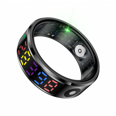 Inel inteligent iSEN R12 Negru, Ritm cardiac, Oxigen in sange, HRV, Stres, Somn, Contor pași distanta si calorii, Temperatura, Moduri sport, Fotografi la distanta, Carcasa de incarcare, 16 mAh [2]