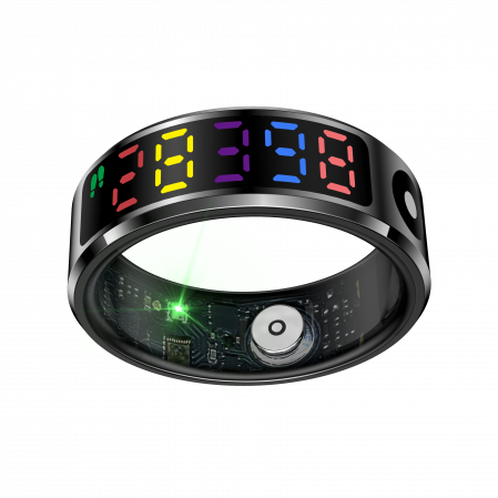Inel inteligent iSEN R12 Negru, Ritm cardiac, Oxigen in sange, HRV, Stres, Somn, Contor pași distanta si calorii, Temperatura, Moduri sport, Fotografi la distanta, Carcasa de incarcare, 16 mAh [3]