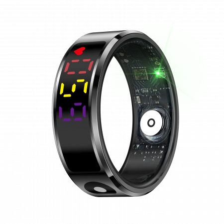 iSEN - Inel inteligent iSEN R12 Negru, Ritm cardiac, Oxigen in sange, HRV, Stres, Somn, Contor pași distanta si calorii, Temperatura, Moduri sport, Fotografi la distanta, Carcasa de incarcare, 16 mAh