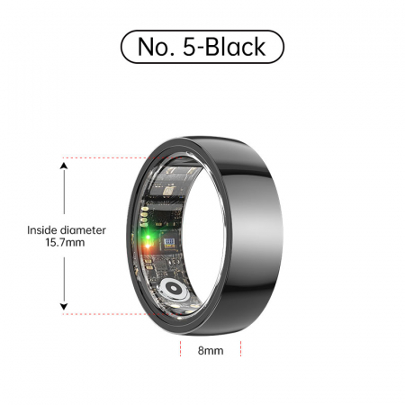 iSEN - iSEN R1000 Okos Gyűrű Fekete, SpO2 & SMBP, Alvás / Szívritmus / Kalóriafigyelés, Távoli figyelés, Lépés- és Távolságszámláló, Több sportmód, 18mAh