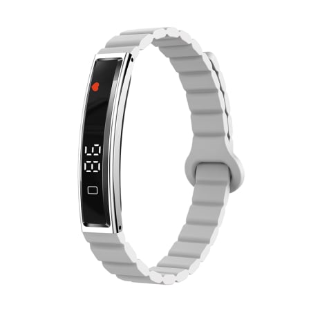 Bratari Fitness - Bratara Inteligenta iSEN B3, Argintiu+Alb, Silicon, 18mAh, Monitorizare Ritm Cardiac & Oxigen din Sange, Urmarire Somn & Activitate, Sanatate Feminina, Asistent AI, Incarcare Magnetica