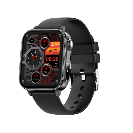 iSEN V96 Okosóra, Fekete, 1.83" HD, Pulzusszám, Vérnyomás, Véroxigén (SpO2), Hívás Funkció, 280 mAh, IP67, Szilikon Szíj, DaFit Alkalmazás, Zenevezérlés, Időjárás, Android 5.2 / iOS 9.0 [5]