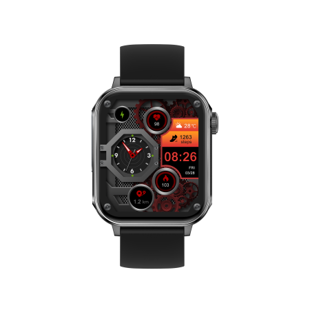 iSEN V96 Okosóra, Fekete, 1.83" HD, Pulzusszám, Vérnyomás, Véroxigén (SpO2), Hívás Funkció, 280 mAh, IP67, Szilikon Szíj, DaFit Alkalmazás, Zenevezérlés, Időjárás, Android 5.2 / iOS 9.0 [15]