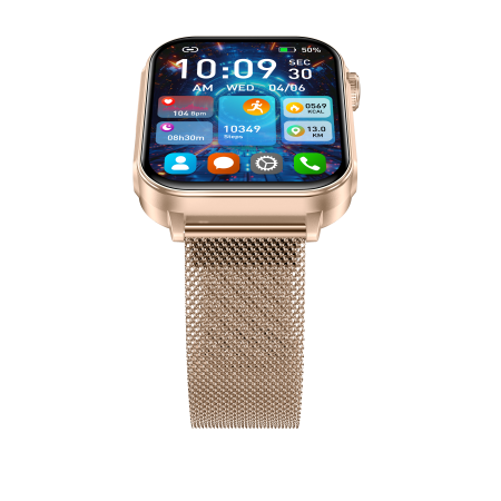 iSEN V96 Smartwatch, Gold, 1.83" HD, Heart Rate, Blood Pressure, Blood Oxygen (SpO2), Call Function, 280 mAh, IP67, Metal Strap, DaFit App, Music control, Weather, Android 5.2 / iOS 9.0 [16]