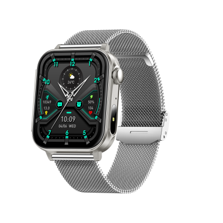 Smartwatch - iSEN V96 Smartwatch, Gri, 1.83" HD, Ritm Cardiac, Tensiune Arteriala, Oxigen in Sange (SpO2), Functie Apel, 280 mAh, IP67, Curea Metal, Aplicatia DaFit, Control Muzica, Vreme, Android 5.2 / iOS 9