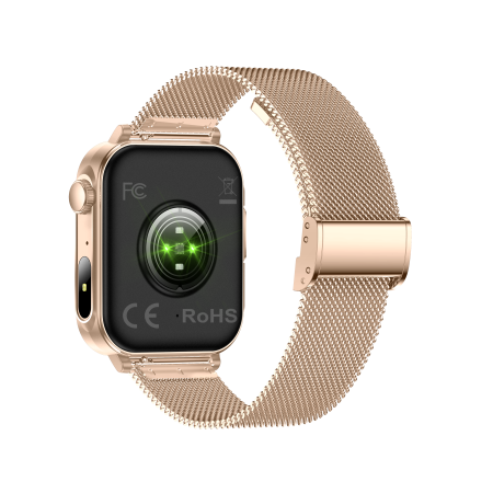 iSEN V96 Smartwatch, Gold, 1.83" HD, Heart Rate, Blood Pressure, Blood Oxygen (SpO2), Call Function, 280 mAh, IP67, Metal Strap, DaFit App, Music control, Weather, Android 5.2 / iOS 9.0 [12]