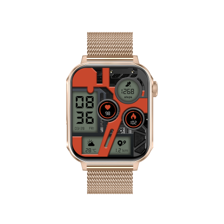 iSEN V96 Smartwatch, Gold, 1.83" HD, Heart Rate, Blood Pressure, Blood Oxygen (SpO2), Call Function, 280 mAh, IP67, Metal Strap, DaFit App, Music control, Weather, Android 5.2 / iOS 9.0 [11]