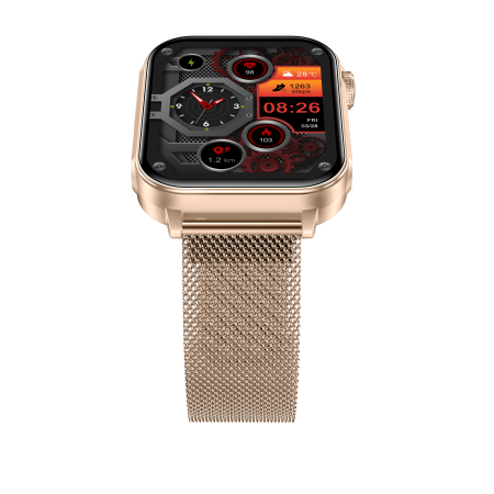 iSEN V96 Smartwatch, Gold, 1.83" HD, Heart Rate, Blood Pressure, Blood Oxygen (SpO2), Call Function, 280 mAh, IP67, Metal Strap, DaFit App, Music control, Weather, Android 5.2 / iOS 9.0 [18]