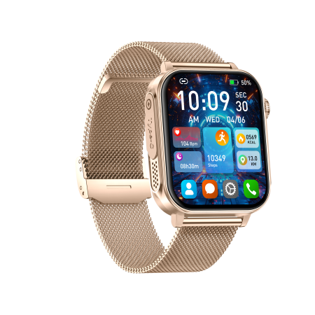 iSEN V96 Smartwatch, Gold, 1.83" HD, Heart Rate, Blood Pressure, Blood Oxygen (SpO2), Call Function, 280 mAh, IP67, Metal Strap, DaFit App, Music control, Weather, Android 5.2 / iOS 9.0 [5]