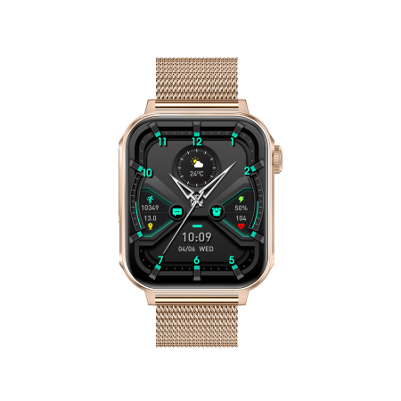 iSEN V96 Smartwatch, Gold, 1.83" HD, Heart Rate, Blood Pressure, Blood Oxygen (SpO2), Call Function, 280 mAh, IP67, Metal Strap, DaFit App, Music control, Weather, Android 5.2 / iOS 9.0 [8]