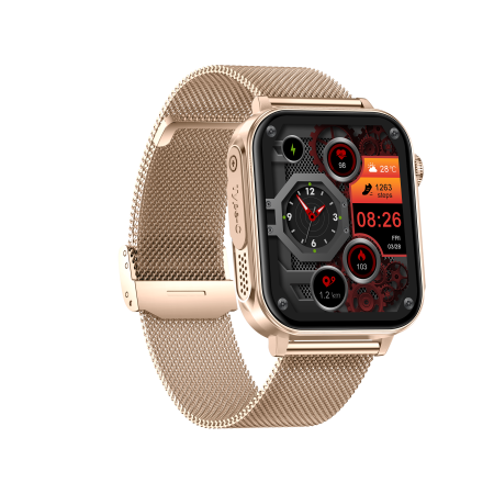 iSEN V96 Smartwatch, Gold, 1.83" HD, Heart Rate, Blood Pressure, Blood Oxygen (SpO2), Call Function, 280 mAh, IP67, Metal Strap, DaFit App, Music control, Weather, Android 5.2 / iOS 9.0 [7]