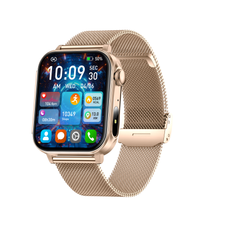 iSEN V96 Smartwatch, Gold, 1.83" HD, Heart Rate, Blood Pressure, Blood Oxygen (SpO2), Call Function, 280 mAh, IP67, Metal Strap, DaFit App, Music control, Weather, Android 5.2 / iOS 9.0 [1]