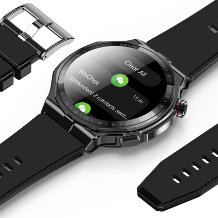 iSEN AD300 Smartwatch, Slot SIM 4G, Negru, 1.43" AMOLED, Descarcare Aplicatii, Monitorizare Sanatate, Moduri Sport, Bluetooth, Wi-Fi, Vreme, Muzica, NFC, GPS, 660mAh, Android 6.0 / iOS 10.2 [1]