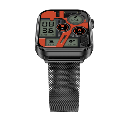 iSEN V96 Smartwatch, Negru, 1.83" HD, Ritm Cardiac, Tensiune Arteriala, Oxigen in Sange (SpO2), Functie Apel, 280 mAh, IP67, Curea Metal, Aplicatia DaFit, Control Muzica, Vreme, Android 5.2 / iOS 9 [19]