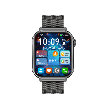iSEN V96 Smartwatch, Negru, 1.83" HD, Ritm Cardiac, Tensiune Arteriala, Oxigen in Sange (SpO2), Functie Apel, 280 mAh, IP67, Curea Metal, Aplicatia DaFit, Control Muzica, Vreme, Android 5.2 / iOS 9 [9]
