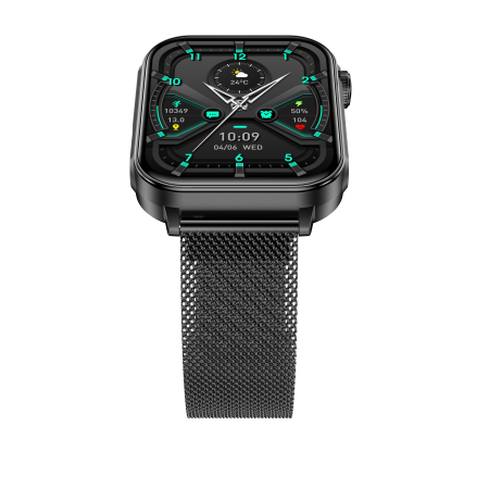 iSEN V96 Smartwatch, Negru, 1.83" HD, Ritm Cardiac, Tensiune Arteriala, Oxigen in Sange (SpO2), Functie Apel, 280 mAh, IP67, Curea Metal, Aplicatia DaFit, Control Muzica, Vreme, Android 5.2 / iOS 9 [15]