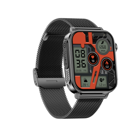 iSEN V96 Smartwatch, Negru, 1.83" HD, Ritm Cardiac, Tensiune Arteriala, Oxigen in Sange (SpO2), Functie Apel, 280 mAh, IP67, Curea Metal, Aplicatia DaFit, Control Muzica, Vreme, Android 5.2 / iOS 9 [7]