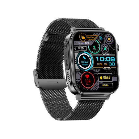 iSEN V96 Smartwatch, Negru, 1.83" HD, Ritm Cardiac, Tensiune Arteriala, Oxigen in Sange (SpO2), Functie Apel, 280 mAh, IP67, Curea Metal, Aplicatia DaFit, Control Muzica, Vreme, Android 5.2 / iOS 9 [5]