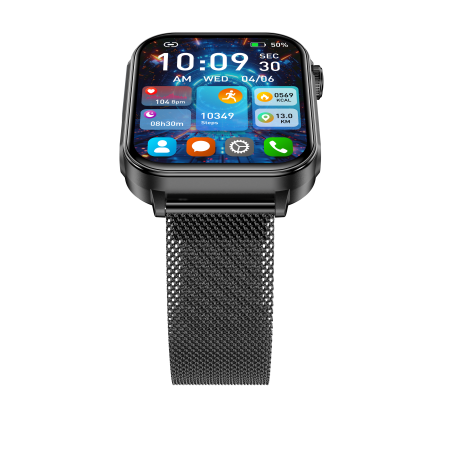 iSEN V96 Smartwatch, Negru, 1.83" HD, Ritm Cardiac, Tensiune Arteriala, Oxigen in Sange (SpO2), Functie Apel, 280 mAh, IP67, Curea Metal, Aplicatia DaFit, Control Muzica, Vreme, Android 5.2 / iOS 9 [17]