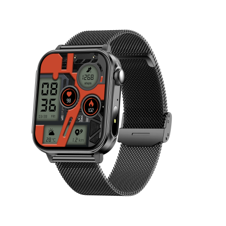 iSEN V96 Smartwatch, Negru, 1.83" HD, Ritm Cardiac, Tensiune Arteriala, Oxigen in Sange (SpO2), Functie Apel, 280 mAh, IP67, Curea Metal, Aplicatia DaFit, Control Muzica, Vreme, Android 5.2 / iOS 9 [2]