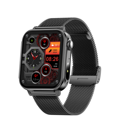 iSEN V96 Smartwatch, Negru, 1.83" HD, Ritm Cardiac, Tensiune Arteriala, Oxigen in Sange (SpO2), Functie Apel, 280 mAh, IP67, Curea Metal, Aplicatia DaFit, Control Muzica, Vreme, Android 5.2 / iOS 9 [3]