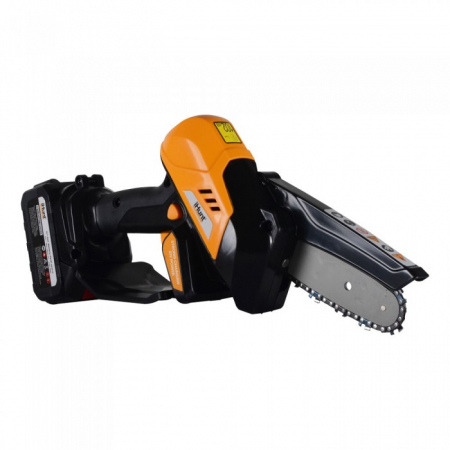 Komplett készlet Mini elektromos láncfűrész 4Ah akkumulátorral, iHunt Strong láncfűrész 21V Power, kefe nélküli motor, 10cm-es penge, 9m/s láncsebesség + töltő + töltő [9]